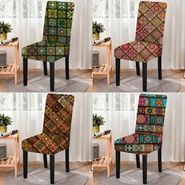 Chair Covers Bohemia Plaid Mandala Print Spandex Seat Cover Stretch Anti-dirty One-Piece Kitchen Dining For Wedding Restaurant