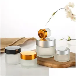 Förpackningsflaskor Frosted Glass Jar Face Cream Bottle Cosmetic Container 5G 10G 15G 20G 30G 50G Lotion With Black Sier Gold Lids Drop Dhyuq