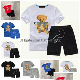 مجموعات الملابس 2022 Kid Summer Boys T Shirt Print Cartoon Animal Designer Kids Disual Usisex Girl Girl Sports Twopiece Round Dhzn3