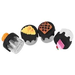 Bottiglia di vetro da 6 ml con tappo di copertura in silicone Coperchio Contenitore in silicone Mini Contenitori di cera antiaderente Barattoli di vasetti Strumento Dab Barattolo di stoccaggio Olio Secco Torta di erbe Cibo Pane Design carino DHL