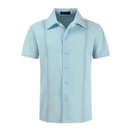 Mens Casual Shirts Short Sleeve Button Down Cuban Guayabera Fashion Blue Linen Shirt Men Summer Beach Hippie Tops Blouse Camisas Hombre 230614