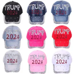 Trump 2024 Diamonds Denim Sun Hat Casual Diamond Baseball Cap Athleisure Regulowane bawełniane czapki