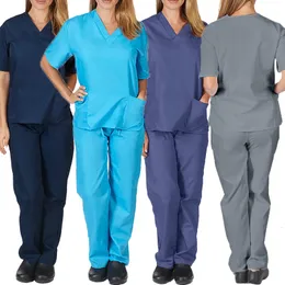 Pantaloni a due pezzi da donna Set da scrub da donna T-shirt da taschino a maniche corte Pantaloni da uomo 2 pezzi Divise infermieristiche larghe Salopette da lavoro per salone di bellezza Taglie forti 230613