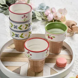 Mugs Creative Ceramic Ice Cream Cup Ice Cream Container Pudding Cup Tulip Printed Dessert Cup Coffee Juice Water Cup 240ML 230614