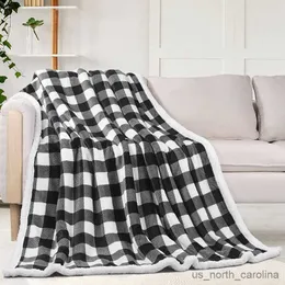 ブランケットInyahome Sherpa Plaid Throw Blanky Fuzzy Fluffy Cozy Blanket Fleece Flannelマイクロファイバーブランケット