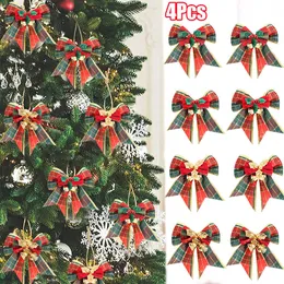 新しい4pcsクリスマス装飾品弓ベルズペンダントdiyクリスマスツリーボウノットクリスマスのために飾り飾り