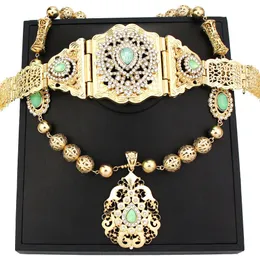 Belly Chains Sunspicems Algeriet Marocko smycken Set Dress Caftan Belt Metal Beads Neckalce Set Arabic Bride Wedding Body 230614