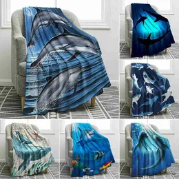 Blanket Dolphins Blanket Ocean Animal Sea Life Super Soft Warm Print Throw Blanket for Kids Adult Office Bed Sofa Couch King Queen Size R230615