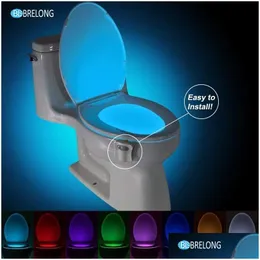 Nachtlichter Brelong Toilettenlicht LED-Lampe Smart Badezimmer Menschliche Bewegung aktiviert Pir 8 Farben Matic RGB-Hintergrundbeleuchtung für Bowl Drop Del Dhgex