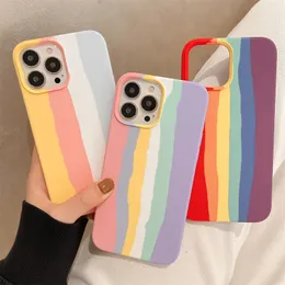 Liquid Rainbow stripes Rubber Silicone Cell Phone iPhone Case for iPhone 15 14 13 12 mini 11 pro max XS XR 8 7 6 Plus protective cover antidrop cases Sealed Package