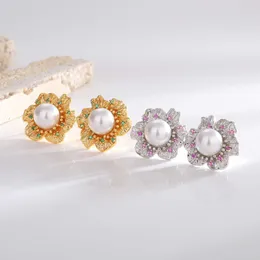 Korean French style flower pearl earrings for women S925 silver needles light luxury earrings high-end and elegant accessories