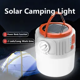 Lâmpada solar solar de compras com holofotes laterais de cobrança e carga do telefone, 5 modos, lâmpada solar de alta luminária solar para acampamento emergência de pesca