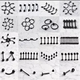 Labret Lip Piercing Jewelry PINKSEE Wholesale 7tyles 70Pcs Lot Black Steel Body Pierce Nipple Navel Belly Eyebrow Bar Ring 230614