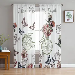 Cortina de bicicleta e flores tule transparente cortinas de janela para sala de estar quarto moderno chiffon voile cortinas de tecido