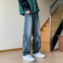 Herren-Jeans, Herren, weites Bein, Hip-Hop, lässig, gerade, Baggy-Denim-Hose, Herren-Streetwear, Skateboard-Kette, Dekoration, Übergröße