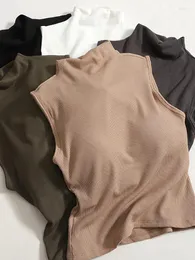 Camisetas sin mangas para mujer HELIAR, camisetas sin mangas de cuello alto para mujer con almohadilla para sujetador, rosca corta Sexy sencilla sin mangas, color liso para verano