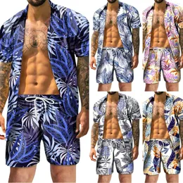 Mäns casual skjortor anime skjorta mode sommar retro kort ärm för män 2023 Hawaii tropiska strandknapp-up shorts set camisa