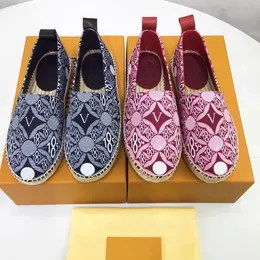 Lyxdesigner kvinnor duk espadrilles sommarplattform med brev l spänne loafer flickor äkta läder mjuk sula canvas casual skor