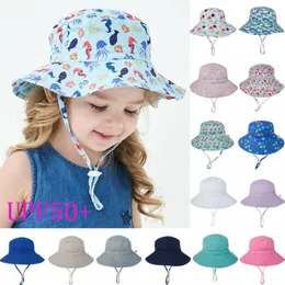 Ins Children Bucket Hat Sun Fish Visor Flower Animal Dinosaur Printed Sunhats Baby Fashion Summer Beach Caps Casual Children Gift