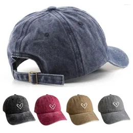 Cycling Caps Men Women Adjustable WASHED DENIM Sunscreen Hats Baseball Love Heart Embroidery Distressed Faded Cap