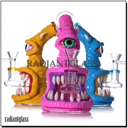 1PC Glass Bong 3D Hookah Big eyes and Ox horn Hallowen Style glass bongs Multi-color Funny Hookah with Bowl Smoking Accessories