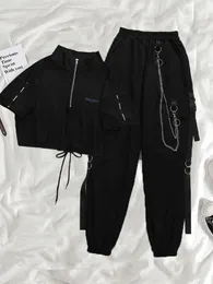 Pantaloni da donna Capris HOUZHOU Gothic Women Black Cargo Pants Harajuku Punk Chain Pantaloni Donna Hip Hop Mall Goth Streetwear Techwear Egirl Grunge 230615