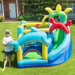 Dolphin nadmuchiwany slajd slajd skokowy zamek park Ocean Temat Bounce House with Ball Ball Pit Basketball Hoop Toddler Blow Up Spreounty Sell For Kids Indoor Outdoor Play