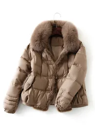 Women's Vests Fitaylor Winter Women Real Fur Collar 90 White Duck Down Jacket Ladies Warm Puffer Coat Female Vintage Button Thick Parkas 230615