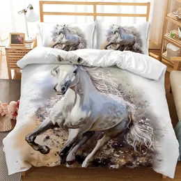 Bedding sets White Horse Duvet Cover Set KingQueenFull Size Steed Print Decorative Comforter Cover Microfiber Quilt Cover Luxury Soft White 230614