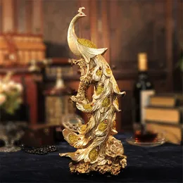 Decorative Objects Figurines Nordic Resin Phoenix Figurine Pure Golden Bird of Wonder Statue Modern Animal Sculpture Creative Ornament Home Office Decor 230614