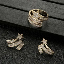 Necklace Earrings Set Luxury Star Stud Ring For Women Wedding Party Dubai Bridal Jewelry Boucle D'oreille Femme Gift E9698