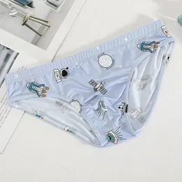 Letnie letnie mężczyźni z kreskówki Wydrukowane jedwabiste majtki płynne ubijające design design seksowne ultracie