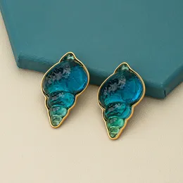 Ear Cuff Blue Great sea screw ear clip vintage gradient jelly glass exaggerated piercing ear jewelry 230614