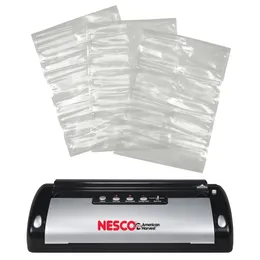 Nesco VS-02 Vacuum Sealer 130 Watt Black Silver Sealer Bags, 50 Ct 11 x 16