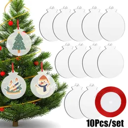 Neue 10Pcs Acryl Weihnachten Ornamente DIY Weihnachten Baum Transparent Hängen Anhänger Mit Bändern Weihnachten Neue Jahr Navidad Decor Geschenke