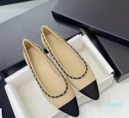 Accents Flats Nude Smooth Leather Chain Almond Shaped Toe Women Luxury Designers Shoe Cap