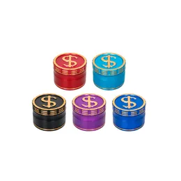 Dollar logo Aluminum CNC 63*46 MM Smoking Herb Grinder 4PCS Tobacco Crusher Dry Herb Spice Muller Sharp Metal Teeth wholesale