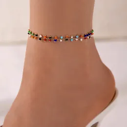 Perline di riso colorate simmetrici bohémien Catena per piedi a un solo strato Donna Cavigliera in lega geometricamente irregolare Gioielli estivi