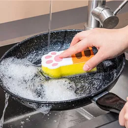 New 3 Pcs Washing Dishes Sponge Brush Cleaning Pans Cute Cat Paw Magic Wipe Cleaning Dish Towel Cloth Kitchen Household Supplies