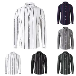 Camisetas Masculinas Moda Masculina Primavera e Verão Casual Manga Comprida Lapela Camisa Listrada Blusa Simples Pack Vestuário Camiseta Estampada