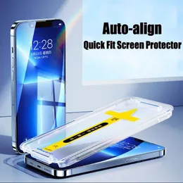 EZ Fit Screen Protector för iPhone 13 13Pro Hemdrat glas med snabb installationsappskydd Film Hard Tray Applicator Full Lim Cover