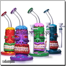 1PC Glass Bong 3D Hookah Curly hair bare teeth Hallowen Style Dab rig horror glass bongs Multi-color Funny Hookah with Bowl Smoking Accessories