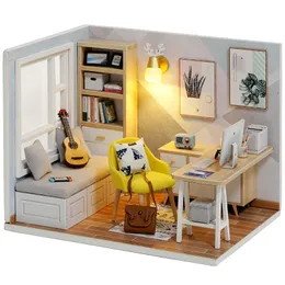 Arkitektur/DIY House Cutebee Diy Dollhouse Kit Wood Miniatures Doll House Kit med möbler för leksaker Födelsedagspresent 230614