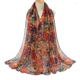 Schals 2023 Frühlingsmode Ölgemälde Flroal Viskose Schal Lady Print Voile Tücher und Wraps Pashmina Foulards Muslim Hijab 180 72 cm