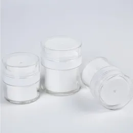 15 30g Vit enkel luftlös kosmetisk flaska 50g akryl vakuum grädde burk kosmetika pump lotion behållare av uns