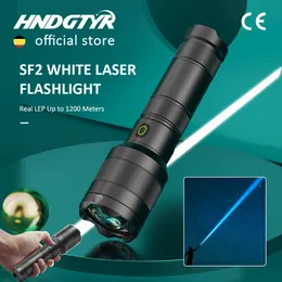 Ручные инструменты Hndgtyr White Laser Lep Flashlight Song Light Light Typec Перезаряжаемая ультра -мощная факел, встроенный в лампу с батареей 21700 230614