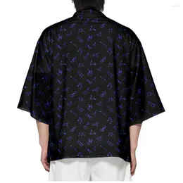 Ethnic Clothing Summer Casual Men Women 3/4 Sleeve Japanese Kimono Pritned Black Beach Yukata Shirt Haori Cardigan Tops