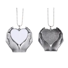200pcs Bag Parts Sublimation DIY White Blank Memorial Heart In Hands Car Hanger with Chains For Custom Memory Gifts