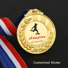 Dekorativa föremål Figurer Partihandel Tommedaljer Ear Of Wheat Zinc Alloy 3D Gold Award Football Marathon Running Medal Custom Medaille and Trophies Gift 230614