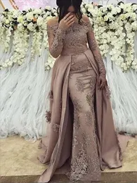 Abiti da sera a sirena araba in pizzo di Dubai Abiti da sera trasparenti a maniche lunghe in tulle Applique con perline Abiti da ballo di fine anno Celebrity Dresse Custom Made